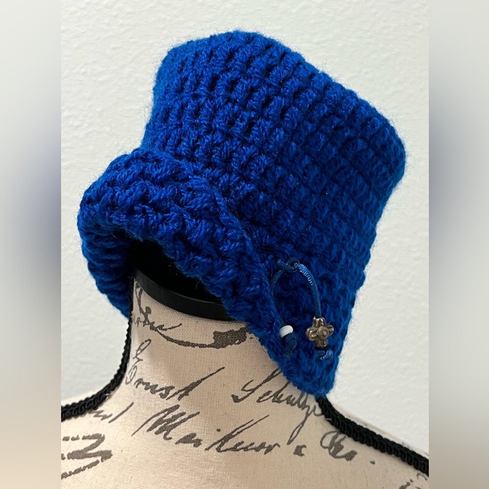 New Handcrafted in Greece Crochet Hand Knit Beanie Hat with Bead / Cross Accent